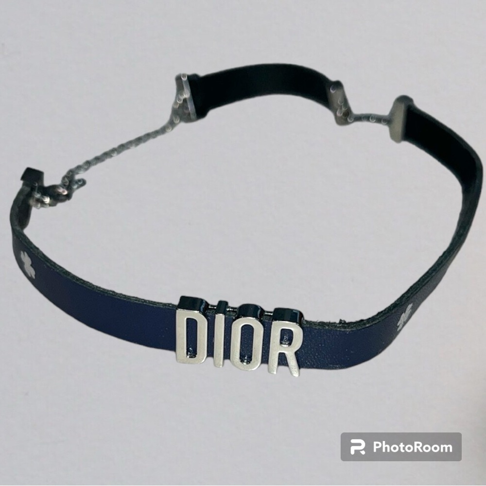 DIOR Double Wrap Leather Bracelet Black & Silver Tone Metal - Picture 2 of 9